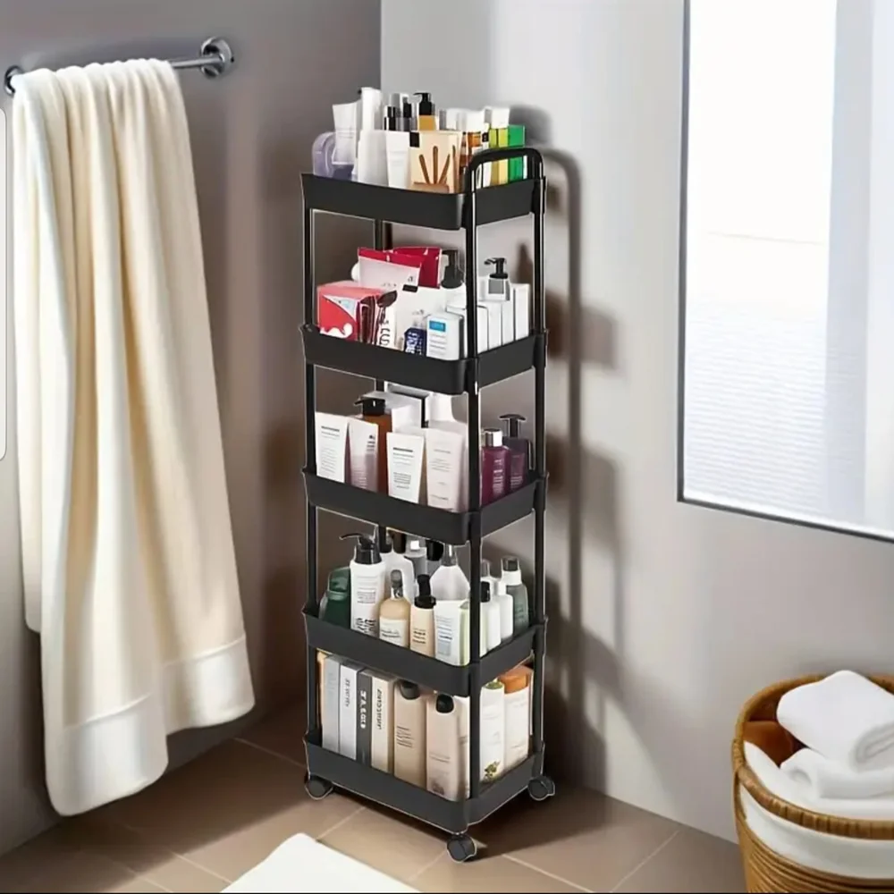 5-Tier Black Rolling Storage Cart - No hooks 🪝 included